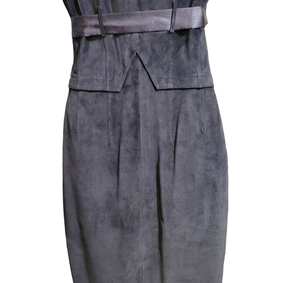 NWT Aldo 6 Suede Leather Dress Bodycon Black/Dark Purple with Satin Bow ab Waist - Picture 10 of 14